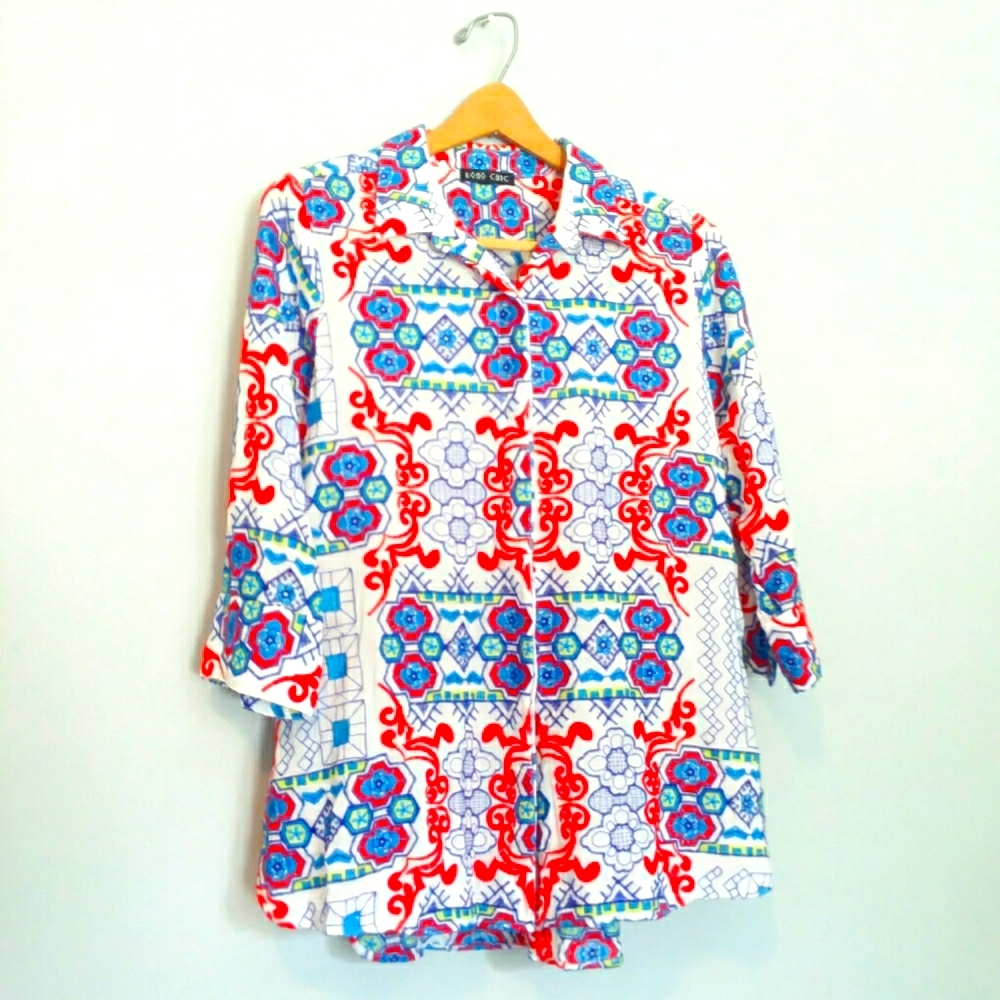 BOHO CHIC Embroidered Blouse Top Tunic Shirt